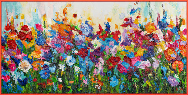 Gemälde "Flammender Blumengarten" Abstraktion in einer mehrfarbigen Blumenpalette