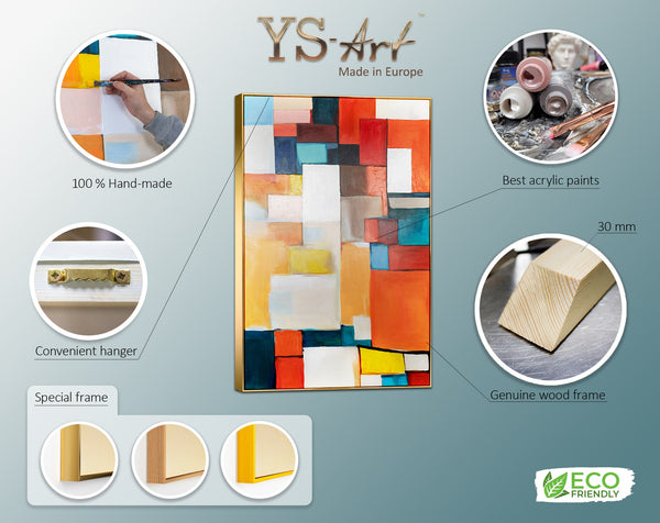 Das Gemälde "Urbaner Rhythmus" ist eine geometrische Abstraktion in einer hellen Palette