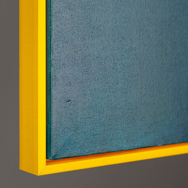 Das Gemälde "Urbaner Rhythmus" ist eine geometrische Abstraktion in einer hellen Palette