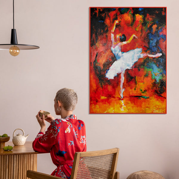 Gemälde "Tanz des Feuers" ausdrucksstarke Ballettszene in einer feurigen Palette