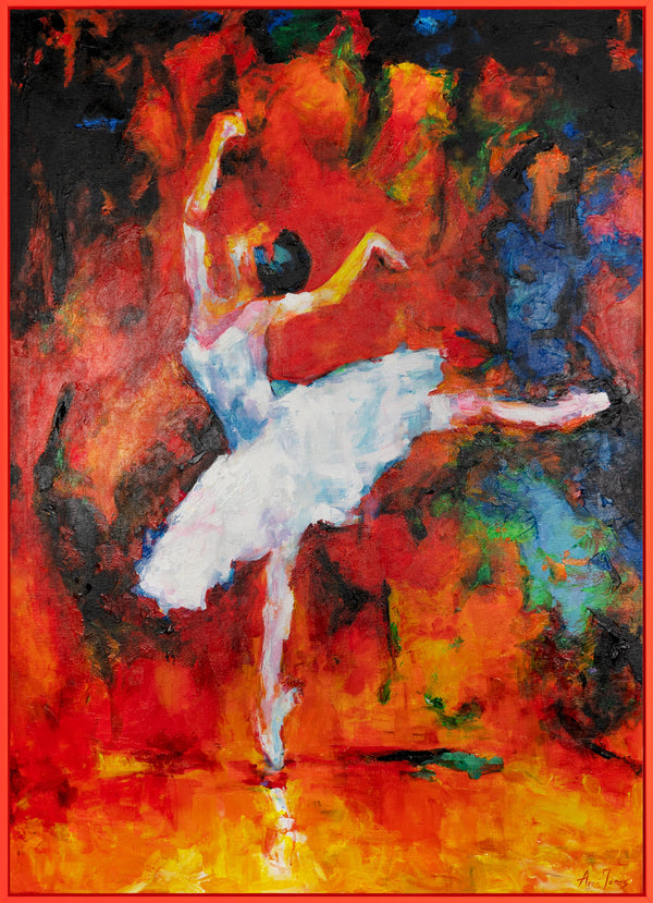 Gemälde "Tanz des Feuers" ausdrucksstarke Ballettszene in einer feurigen Palette