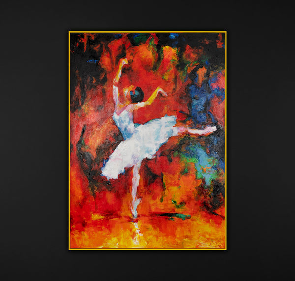 Gemälde "Tanz des Feuers" ausdrucksstarke Ballettszene in einer feurigen Palette