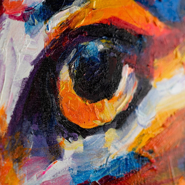 Gemälde "Feuriger Blick" emotionales Porträt einer Katze in einer ausdrucksstarken Palette