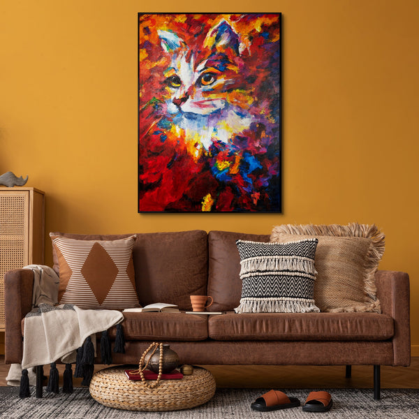 Gemälde "Feuriger Blick" emotionales Porträt einer Katze in einer ausdrucksstarken Palette