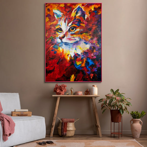 Gemälde "Feuriger Blick" emotionales Porträt einer Katze in einer ausdrucksstarken Palette