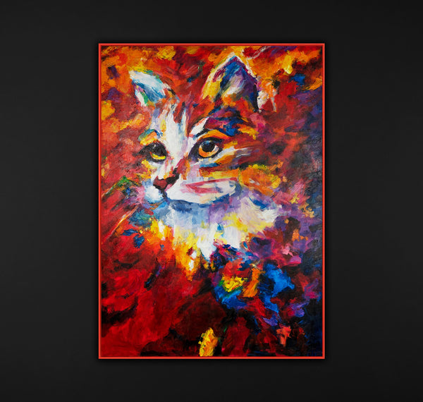 Gemälde "Feuriger Blick" emotionales Porträt einer Katze in einer ausdrucksstarken Palette