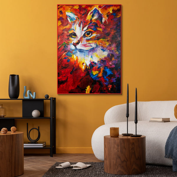 Gemälde "Feuriger Blick" emotionales Porträt einer Katze in einer ausdrucksstarken Palette