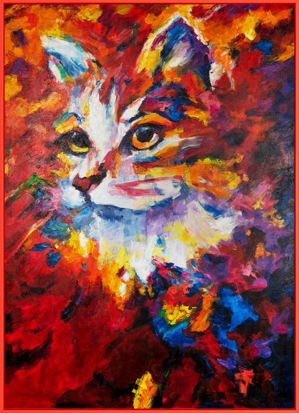Gemälde "Feuriger Blick" emotionales Porträt einer Katze in einer ausdrucksstarken Palette