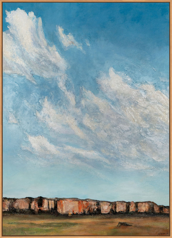Gemälde "Unter den Wolken" lyrische Landschaft mit Schwerpunkt auf dem Himmel