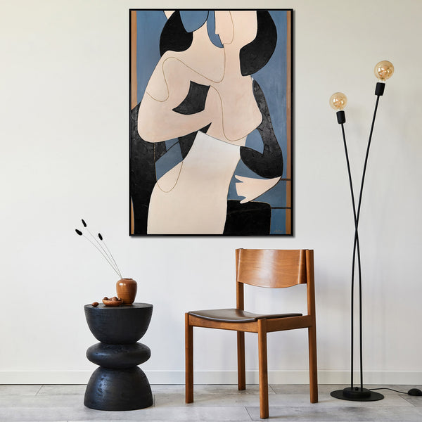 Das Gemälde "Tanz der Linien" minimalistische Abstraktion mit figurativen Obertönen