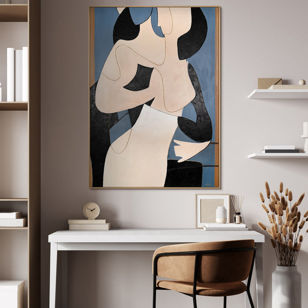 Das Gemälde "Tanz der Linien" minimalistische Abstraktion mit figurativen Obertönen