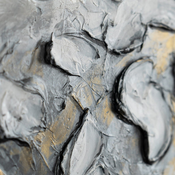 Gemälde „Paar in der Tiefe“ Relief-Tierabstraktion in Silber- und Goldtönen.