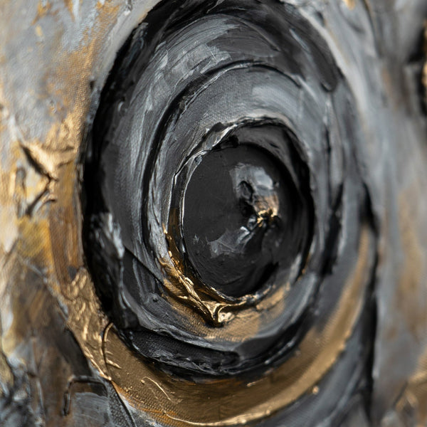 Gemälde „Paar in der Tiefe“ Relief-Tierabstraktion in Silber- und Goldtönen.
