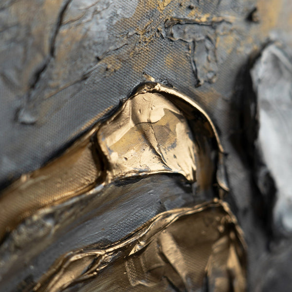 Gemälde „Paar in der Tiefe“ Relief-Tierabstraktion in Silber- und Goldtönen.