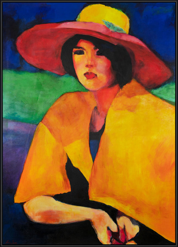 Gemälde „Frau mit Hut“ Porträt im ausgeprägten expressionistischen Stil