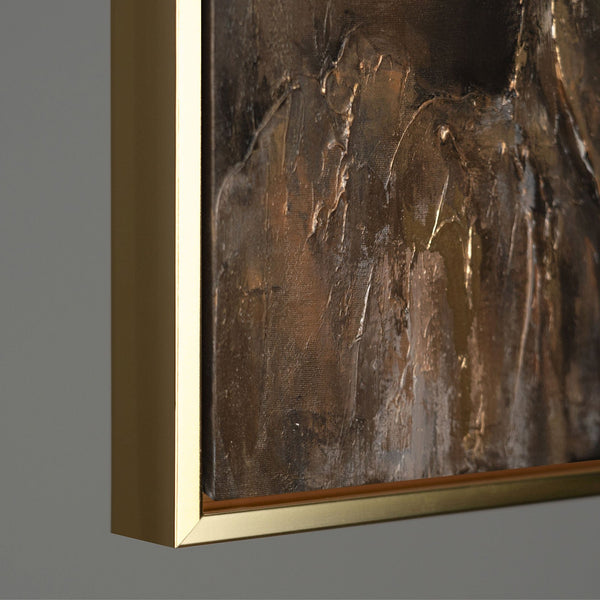 Gemälde „Kupferne Stille“ abstrakte Landschaft in warmen Metallictönen