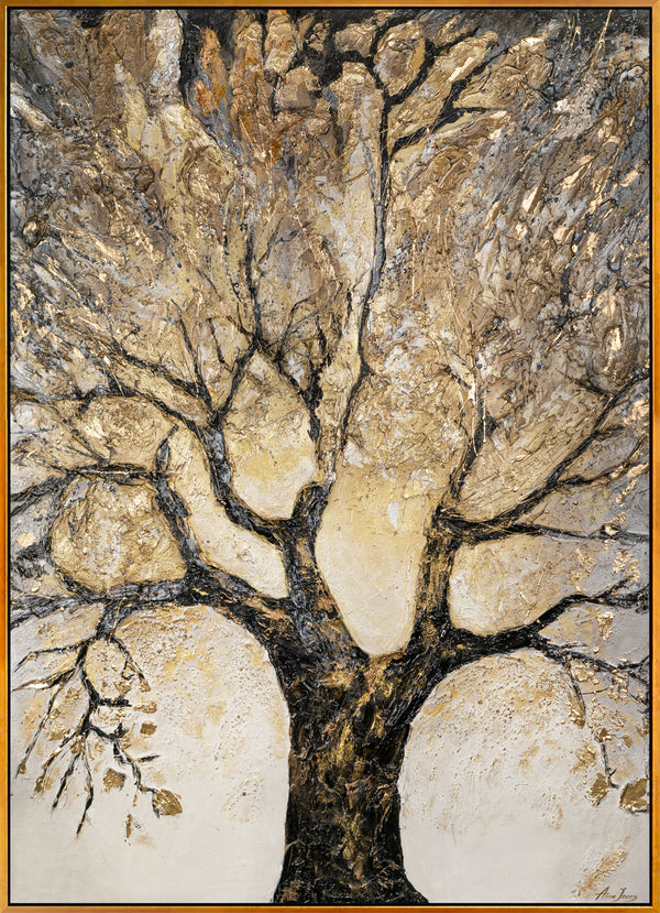 Gemälde "Goldener Baum" vertikale Komposition mit einer ausladender Krone