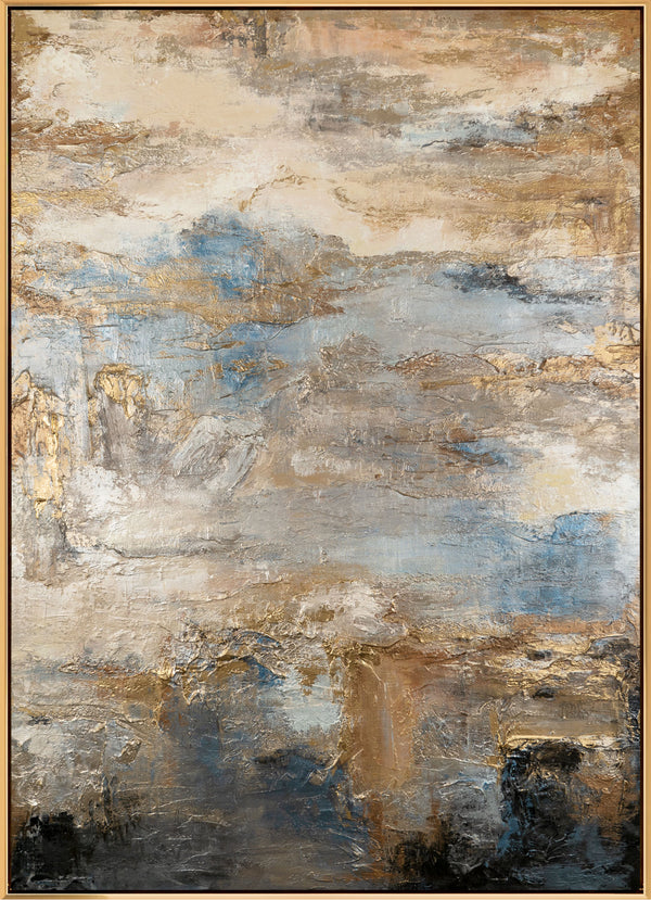 Gemälde "Der goldene Atem des Horizonts" strukturierte Meereslandschaft in warmen Tönen