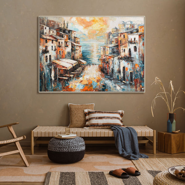 Gemälde "Stadt am Meer" Mediterrane Landschaft mit Häusern