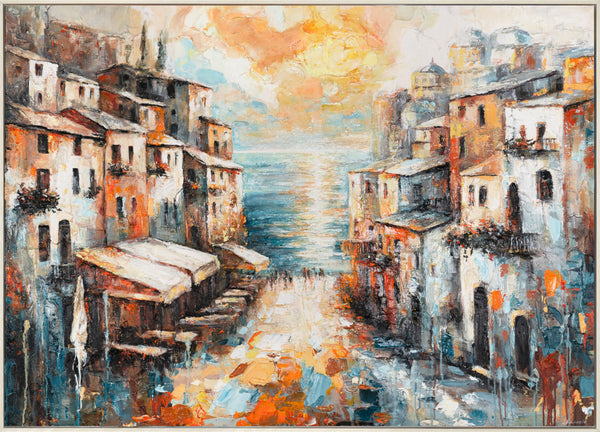 Gemälde "Stadt am Meer" Mediterrane Landschaft mit Häusern
