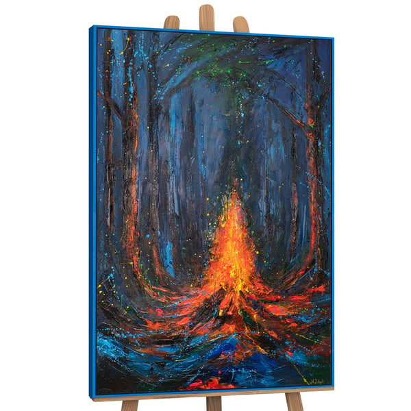 „Lied des Feuers“ – expressives Gemälde mit Flammen im Wald