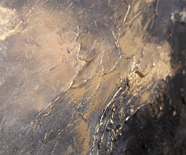 Strukturierte Abstraktion in Grau-Gold – modernes Acrylgemälde