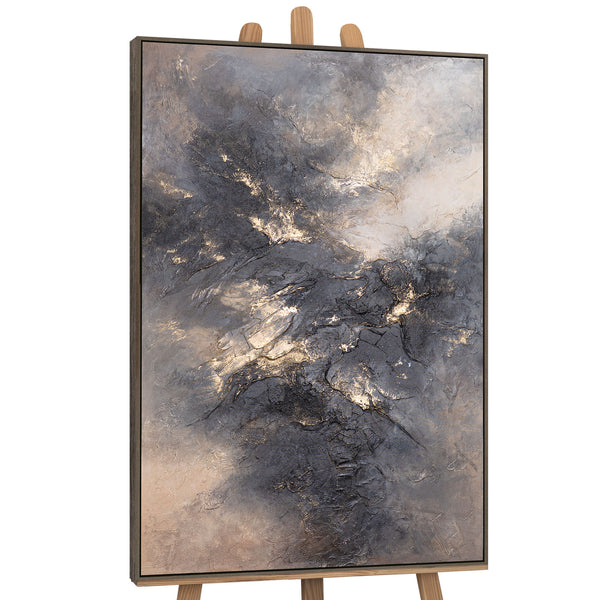 Strukturierte Abstraktion in Grau-Gold – modernes Acrylgemälde