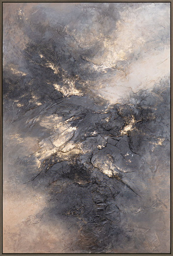 Strukturierte Abstraktion in Grau-Gold – modernes Acrylgemälde
