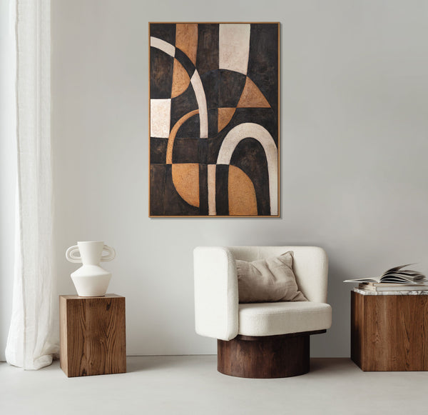 Geometrische Abstraktion in warmen Tönen – strukturiertes Acrylgemälde