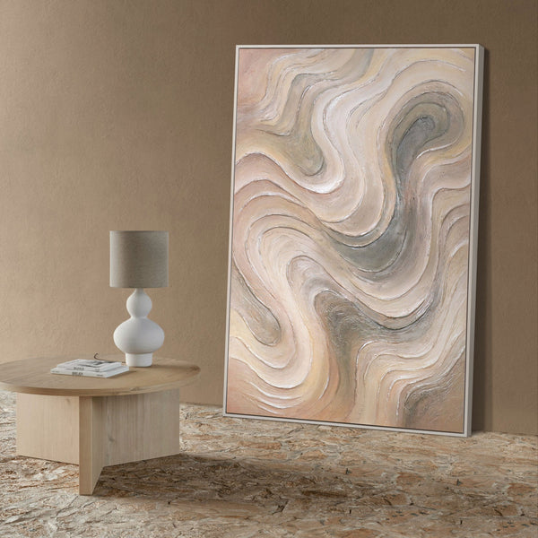 Strukturierte Abstraktion in Cremetönen – Acrylgemälde auf Leinwand