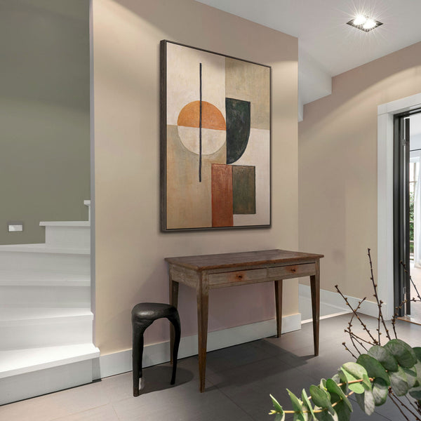 Geometrisches Gleichgewicht in natürlicher Farbpalette – abstraktes Acrylgemälde auf Leinwand