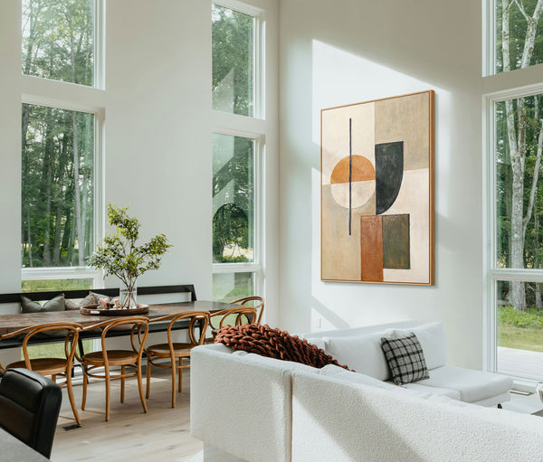 Geometrisches Gleichgewicht in natürlicher Farbpalette – abstraktes Acrylgemälde auf Leinwand