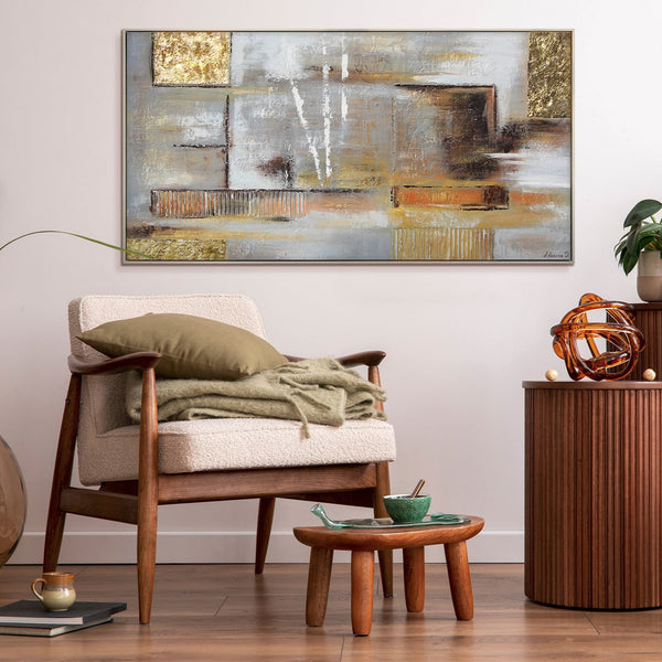 Gemälde „Golden Balance“  moderne Abstraktion mit Textur und goldenen Akzenten