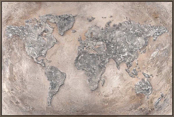 Gemälde "Kontraste der Welt" strukturierte Karte der Erde mit Hintergrundbeleuchtung