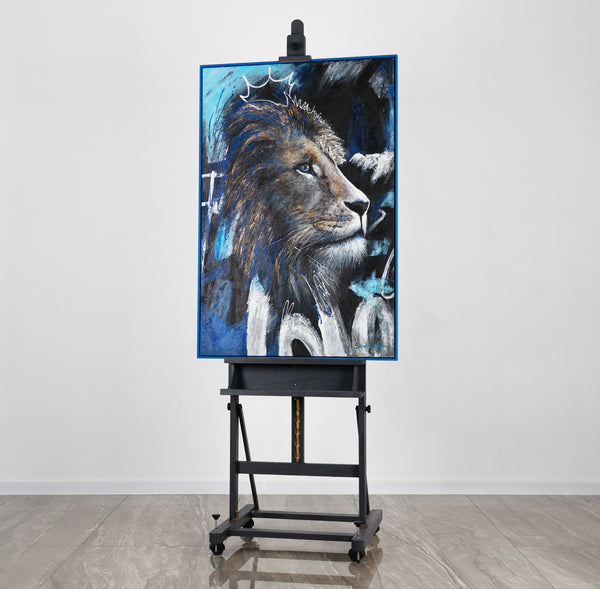 Gemälde "König der Nacht" Löwenportrait mit Neoneffekt