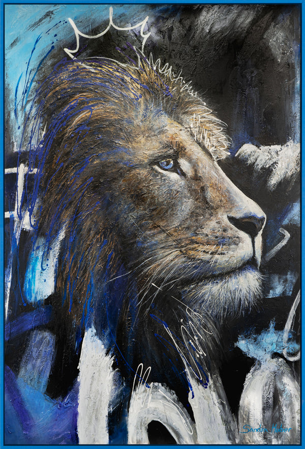 Gemälde "König der Nacht" Löwenportrait mit Neoneffekt