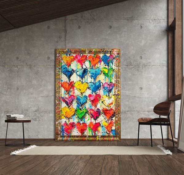 Gemälde „Herzchen“ moderne Abstraktion mit Elementen der Pop-Art.