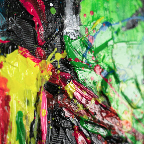 Gemälde "Totenkopf in Neon" moderne Streetart Kunst mit Neonspritzern