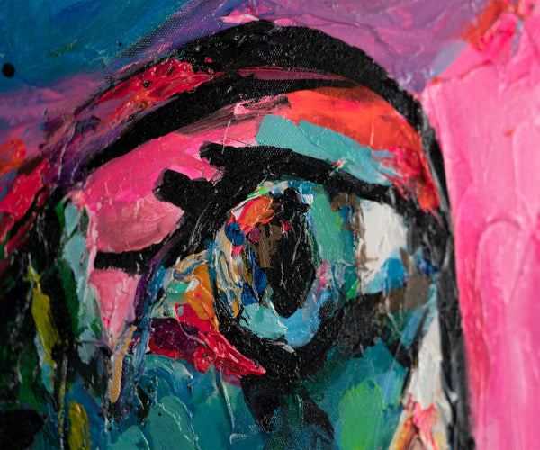 Gemälde "Gesicht der Farben" modernes abstraktes Porträt im Stil des Expressionismus