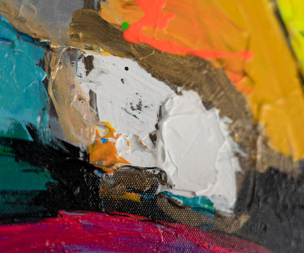 Gemälde "Gesicht der Farben" modernes abstraktes Porträt im Stil des Expressionismus