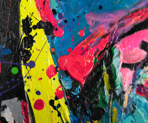 Gemälde "Gesicht der Farben" modernes abstraktes Porträt im Stil des Expressionismus