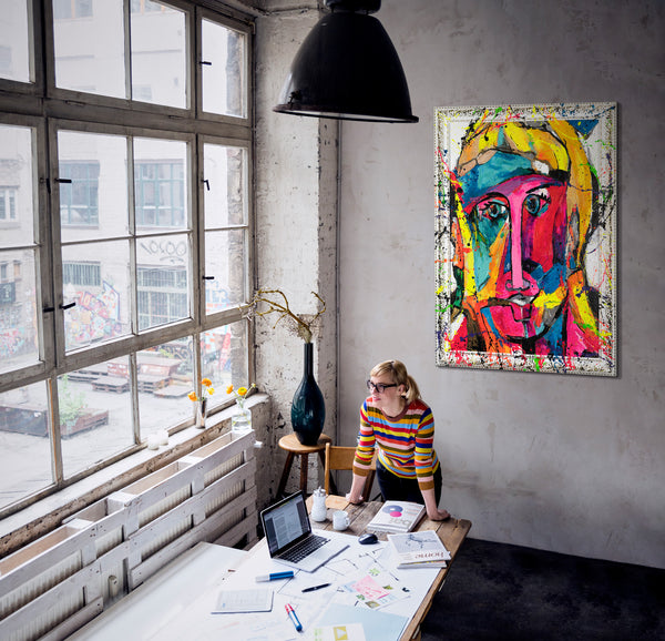 Gemälde "Gesicht der Farben" modernes abstraktes Porträt im Stil des Expressionismus