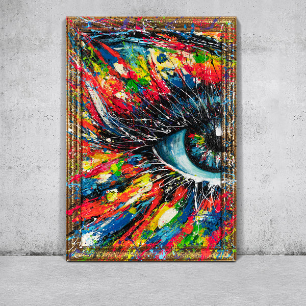Gemälde „Blick ins Innere“  abstraktes Auge im Stil der Street Art