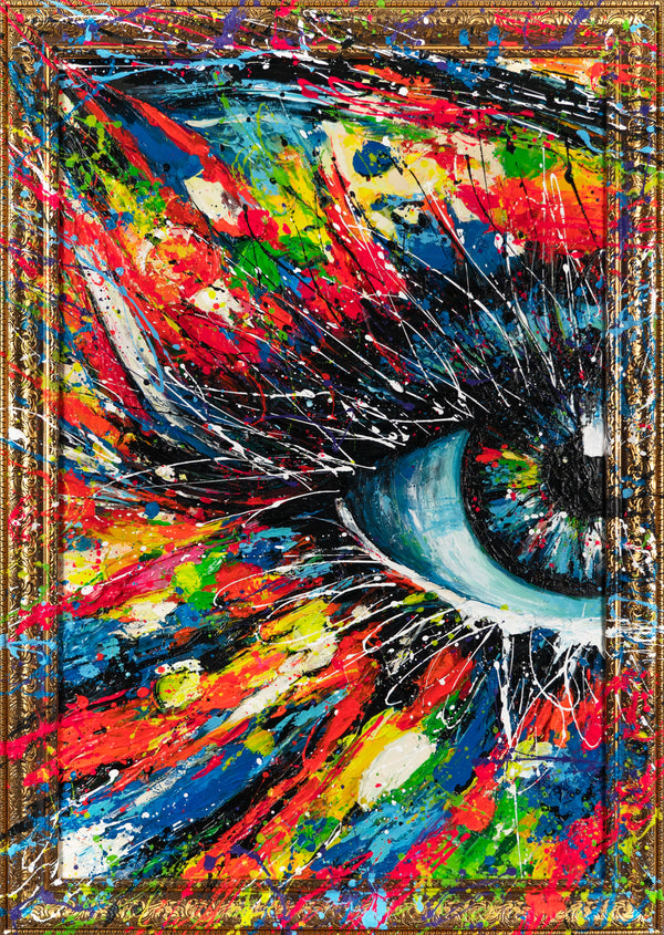 Gemälde „Blick ins Innere“  abstraktes Auge im Stil der Street Art
