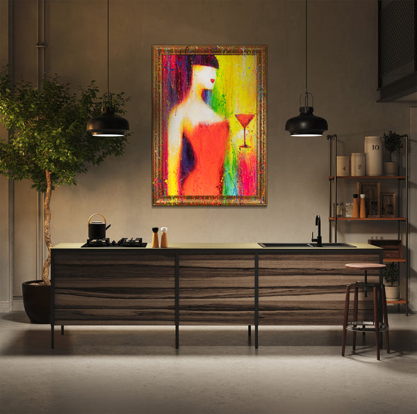 Gemälde "Cocktail" abstraktes Frauenbild in einer Neonpalette
