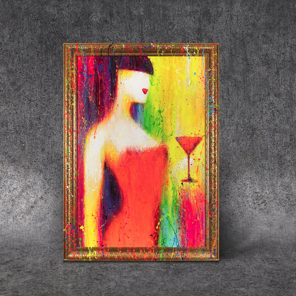 Gemälde "Cocktail" abstraktes Frauenbild in einer Neonpalette