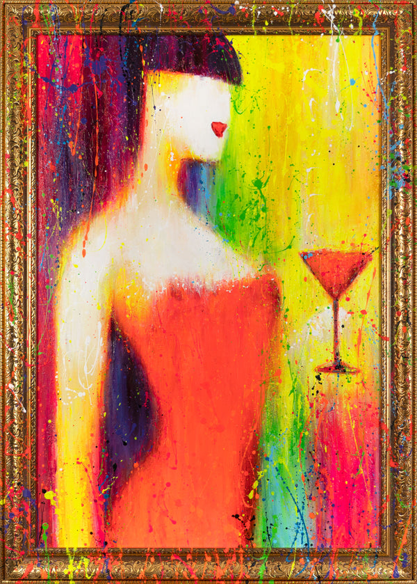 Gemälde "Cocktail" abstraktes Frauenbild in einer Neonpalette