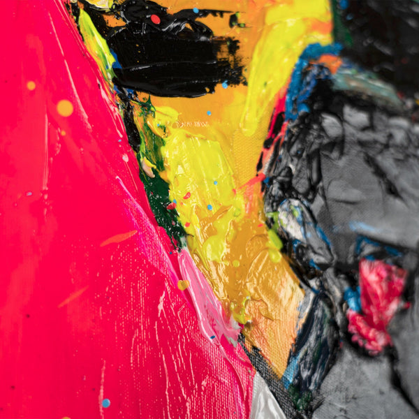 Gemälde "Stilikone" Pop-Art-Porträt in einer hellen Farbpalette