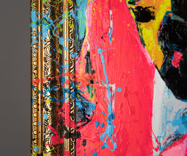 Gemälde "Stilikone" Pop-Art-Porträt in einer hellen Farbpalette