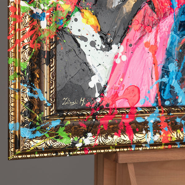 Gemälde "Stilikone" Pop-Art-Porträt in einer hellen Farbpalette